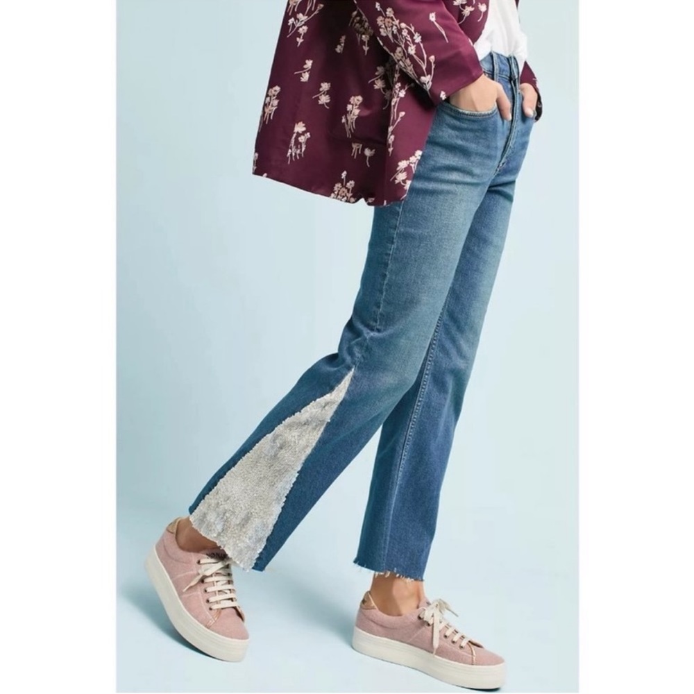 Pilcro and the Letterpress Anthropologie Flared Sequin Jeans